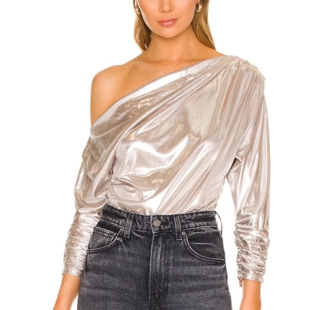 ASTR metallic off the shoulder body suit sz M